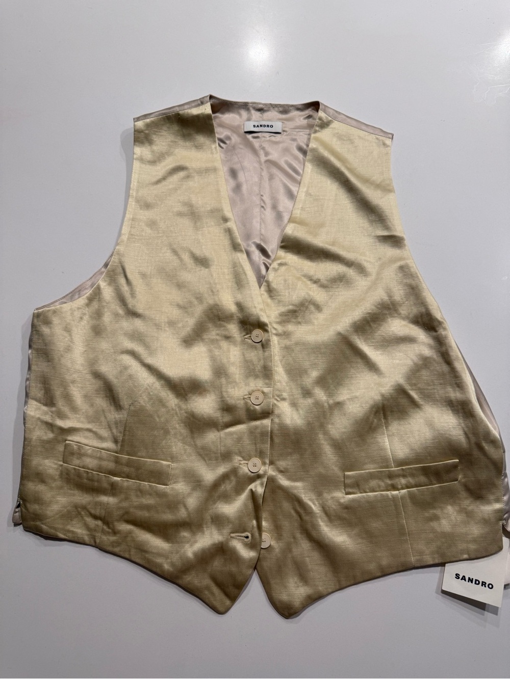 Sandro Gold Satin Vest - women Dress Waistcoat